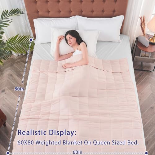 Image of yescool Weighted Blanket for Adults (22 lbs, 60 inch x 80 inch, Pink) Cooling Heavy Blanket for Sleeping Perfect for 210-230 lbs, Queen Size Breathable Blanket with Premium Glass Bead, Machine Washable