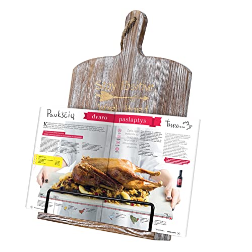 Megrez Wooden Rustic Book Stand, Foldable Cookbook Stand Adjustable Height Recipe Book Holder Cook Book Holder For Kitchen Women Gift, Retro Book Stand Reading Frame Rest Holder, Stay Positive #TOP1