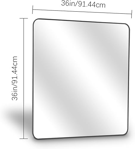 Miniatura 6 de DESBING Espejo de baño de 36 x 36 pulgadas, espejo de pared negro mate con marco de metal, espejo rectangular decorativo para dormitorio, baño, sala
