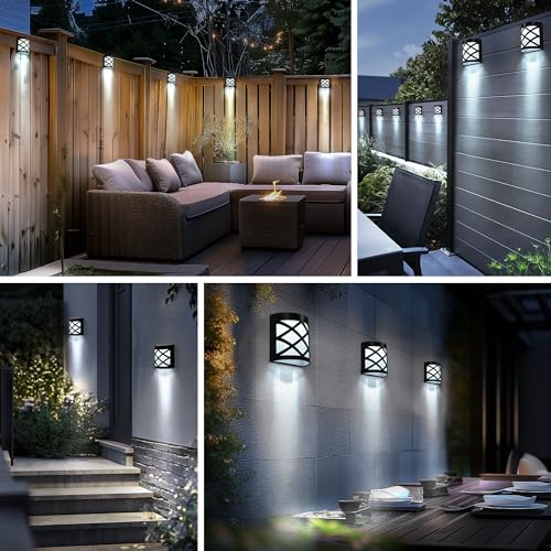 GIGALUMI 8 Pack Solar Fence Light Cold White Porch Solar Powered Decor Outdoor Waterproof Wall Fence Lights for Garden, Yard, Patio, Front Door, Garage