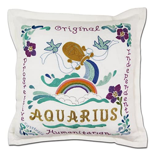 Catstudio Astrology Hand Embroidered Pillow, Aquarius Zodiac Sign Decorative Throw Pillows, Embroidered Couch Pillows, Perfect Aquarius Gifts, January Birthday Gifts, February Birthday