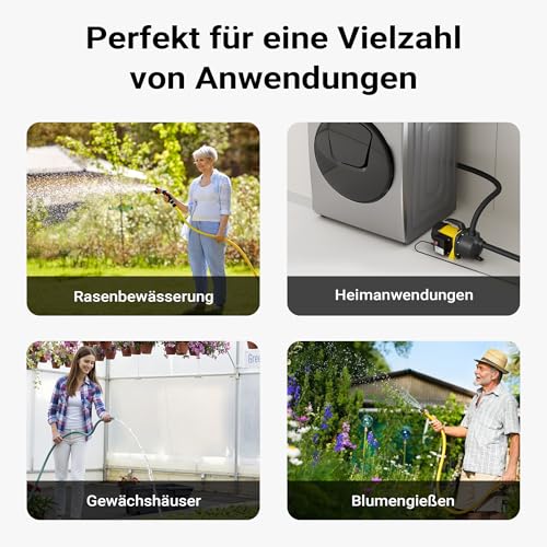 Wiltec Gartenpumpe 3800/h, 1200W, mit Tragegriff & Wasserablassschraube, max. Förderhöhe 48m, für...