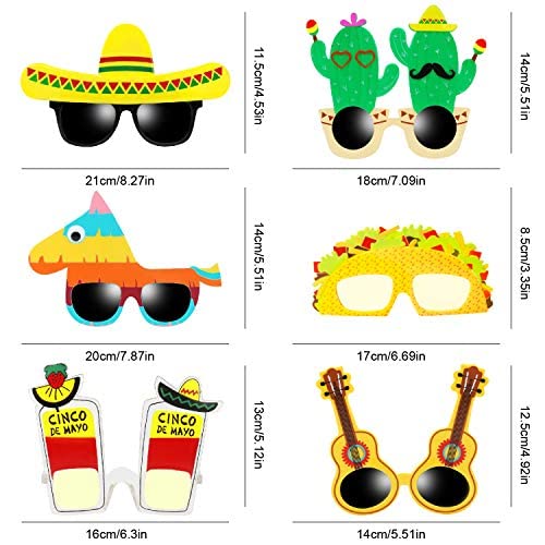 Ocean Line Fiesta Party Supplies Glasses - 6 Pairs Mexican Themed Costume Sunglasses, Cinco De Mayo Photo Booth Props For Taco Tout Donkey Pinatas Cactus Decoration #TOP3