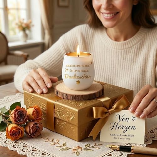Dankeschön Geschenke für Frauen und Männer, Windlicht Glas Teelichthalter, Elegantes Glückslicht mit Spruch, Perfektes Danke Geschenk für Mama, Lehrerin, Kollegin, Geburtstag und Mehr