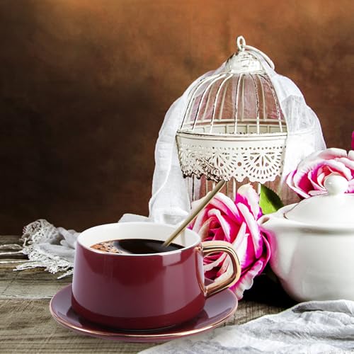Taza de café de cerámica roja de 250ml con platillo para oficina 5