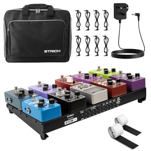 STRICH Guitar Pedal Board with Built-in Power Supply Pedal Board 38 x 20 cm Lightweight 0.98kg Aluminum Alloy PedalBoard with Pedal Cables Bag Hook Loop Strips PB-MP15