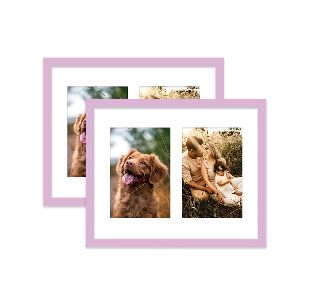 Lilac Multi Photo Frame - Holds 2 x 6x4 Pictures, Family Collage Picture Frame for Wall Display, 10x8 Frame size, Set of 2