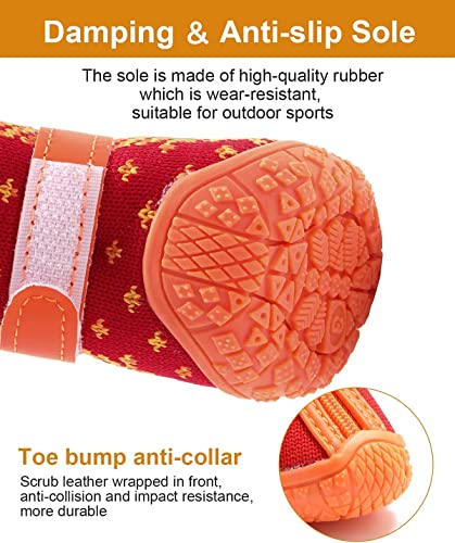 Image of KUTKUT Small Dog Anti-Slip Boots With Reflective Straps - Soft Mesh Breathable Adjustable Puppy Shoes - Paw Protective Booties With Zipper for Small & Medium Dogs - 4Pcs Orange