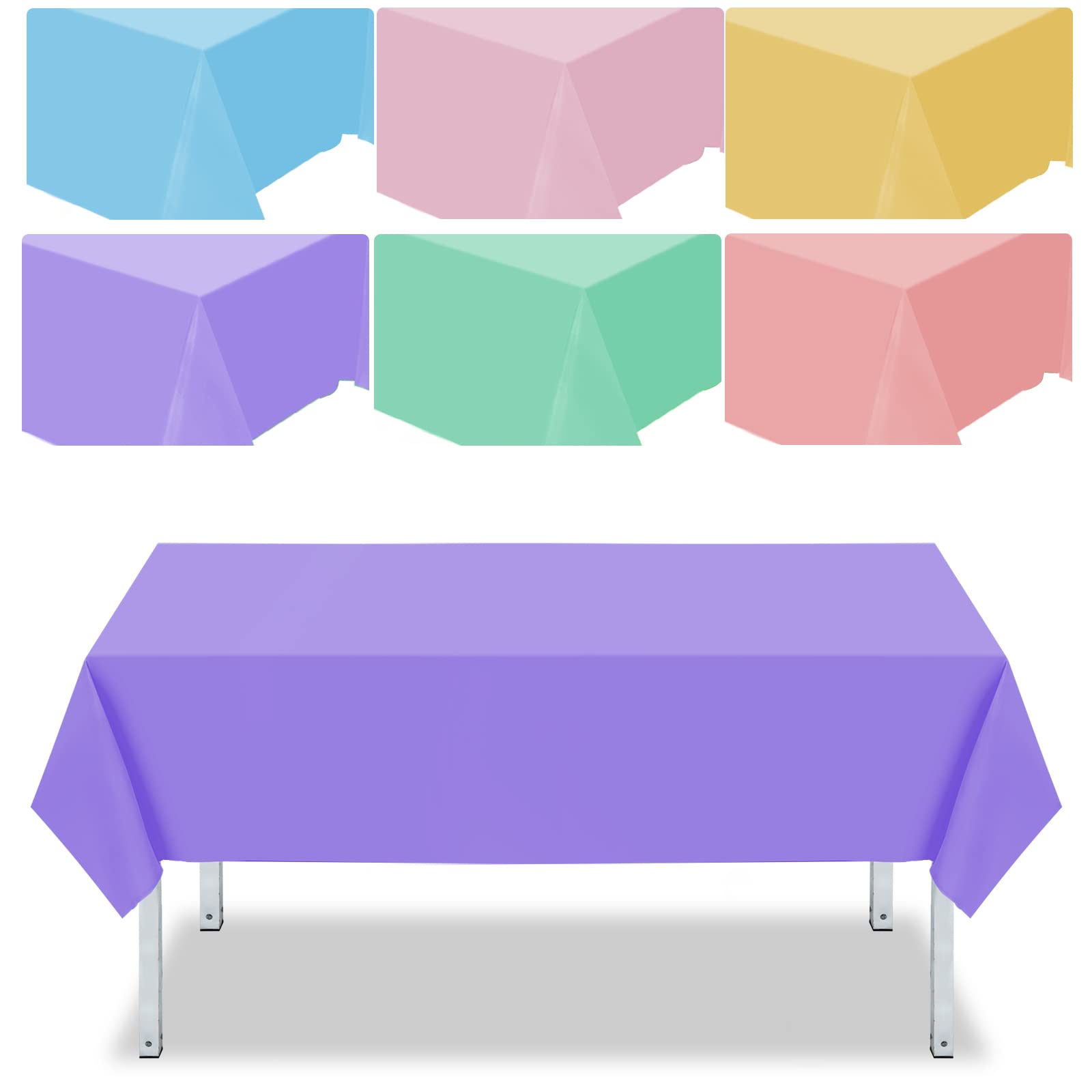 Panelee 6 Pcs Assorted Color Plastic Tablecloth Disposable Colorful Tablecloth Rectangle Table Cover for Birthday Party Wedding Picnic Graduation