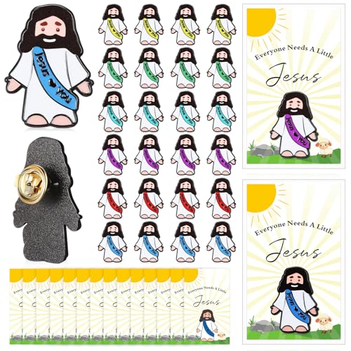 Image of Landical 24 Set Jesus Pins Bulk with Blessing Cards, Christian Enamel Lapel Pin Gift in Bulk Jesus Brooch for Women Men Religious Party Favors for Sunday School Church Gift(6 Colors + Classic Style)