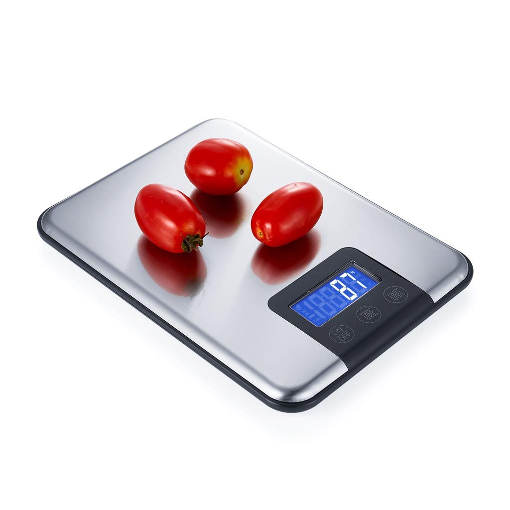 Elektronische Küchenwaage, 15 kg/33 lb, Edelstahlwaage, LCD-Display, digitale Waage for Lebensmittel, Obst, Silber (Size : 5kg/1g)