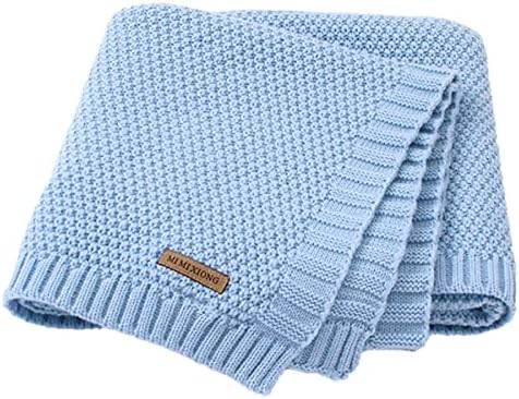 Newborn Toddler Baby Blanket Cotton Cable Cellular Knitted 100 x 80cm Soft Breathable Blanket for Baby Boy and Girls