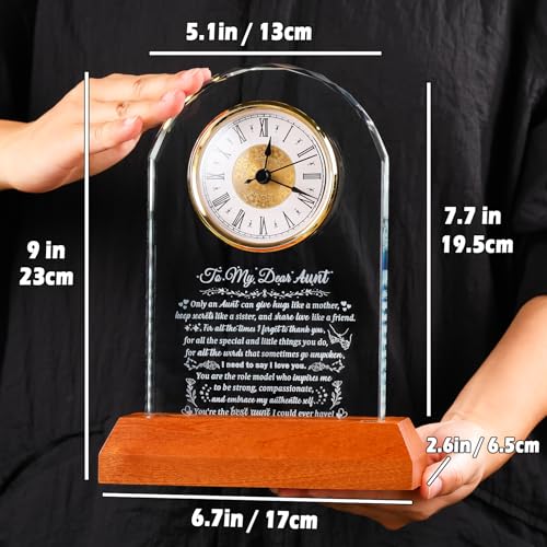 Image of Arikyrist Aunt Gifts from Niece Nephew with Wooden Light Base Meaningful Glass Clock Aunt Birthday Gifts Unique Presents for Best Auntie Christmas Mother's Day Thanksgiving Table Decor