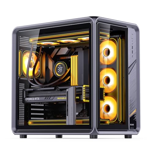 JONSBO BO400 ATX Mid Tower PC Case, Aluminum Frame, Back-Connect MB,High Comp Gaming Dual Chamber Computer Case,GPU 435mm/PSU 200mm/AIO360x3,Top Front Interchangeable Glass/Mesh Desktop Display