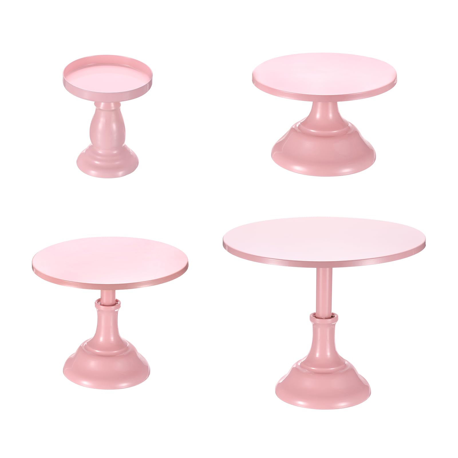 sourcing map Set di 4 alzate per torte, in metallo, da 3/8/25/10/30 cm, per tavolo da dessert, matrimoni, feste di compleanno, colore rosa
