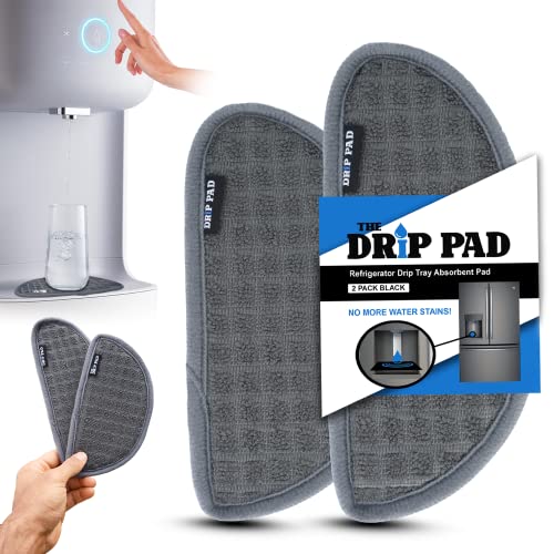 THE DRiP PAD - Refrigerator Drip Catcher for Water Tray, Protects Ice and Water Dispenser Pan From Spills, Mineral Build-Up and Water Splatter (2 pack, Grey) (Semi-Circular)