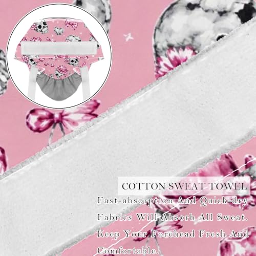 Image of 2 PCS Bouffant Cap with Button Ponytail Pouch Working Cap Sweatband Adjustable Surgical Cap Black and White Cow