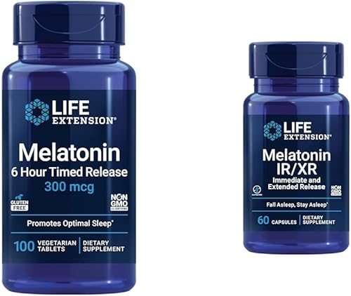 Life Extension Melatonina 300mcg 6 horas de liberación y melatonina IRXR 1.5mg 7 horas de apoyo para dormir