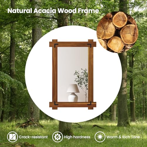 image for Tangkula Wood Framed Mirror, 30 x 20 Inch Shatterproof Wall Mirror wit