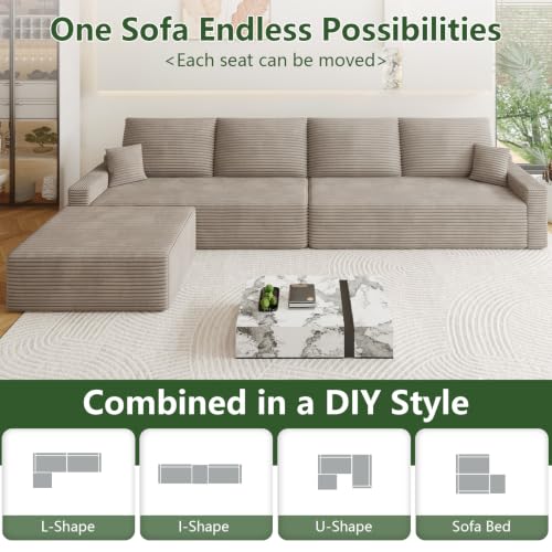Image of Oversized Modular Sectional Sofa Couch, Large 5 Seater Corner Sofa Modern U Shaped Sectional Couch with Ottoman Cloud Couches for Living Room, Office, Spacious Space, Corduroy, No Assembly, Camel