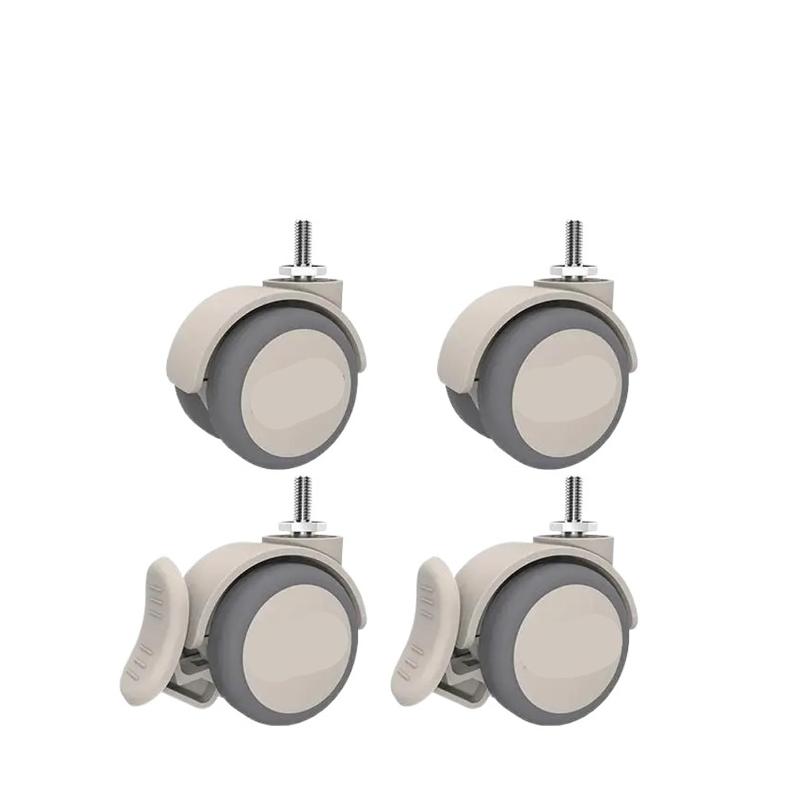 Mxxdmopd M6-B 4 Pieces/Lot Gray 2-Inch M6/M8/M10/M12 Screw Swivel Caster With Brake And Soft Rubber(M6-B)