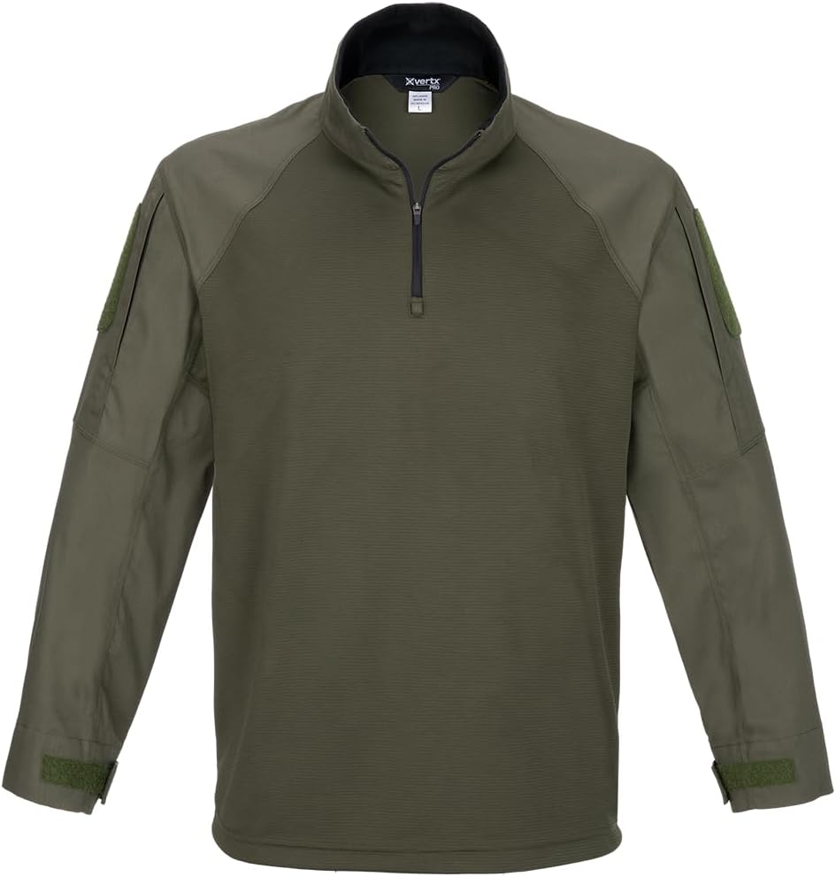 Vertx Recon Flex Combat Shirt - Men's Long Sleeve Semi-Compression Tech, Mini-Ripstop, Bicep Pockets, Quarter-Zip Collar
