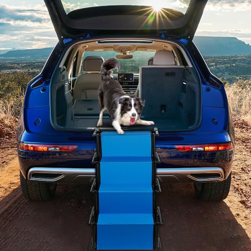 OHMG Zusammenklappbare und verstellbare Rampe für Hunde, Leiter für große und kleine Haustiere, Autorampe für alle Fahrzeuge, 75 kg, aufladbar