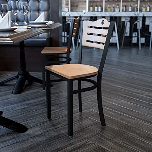 EMMA + OLIVER Black Slat Back Metal Restaurant Chair -