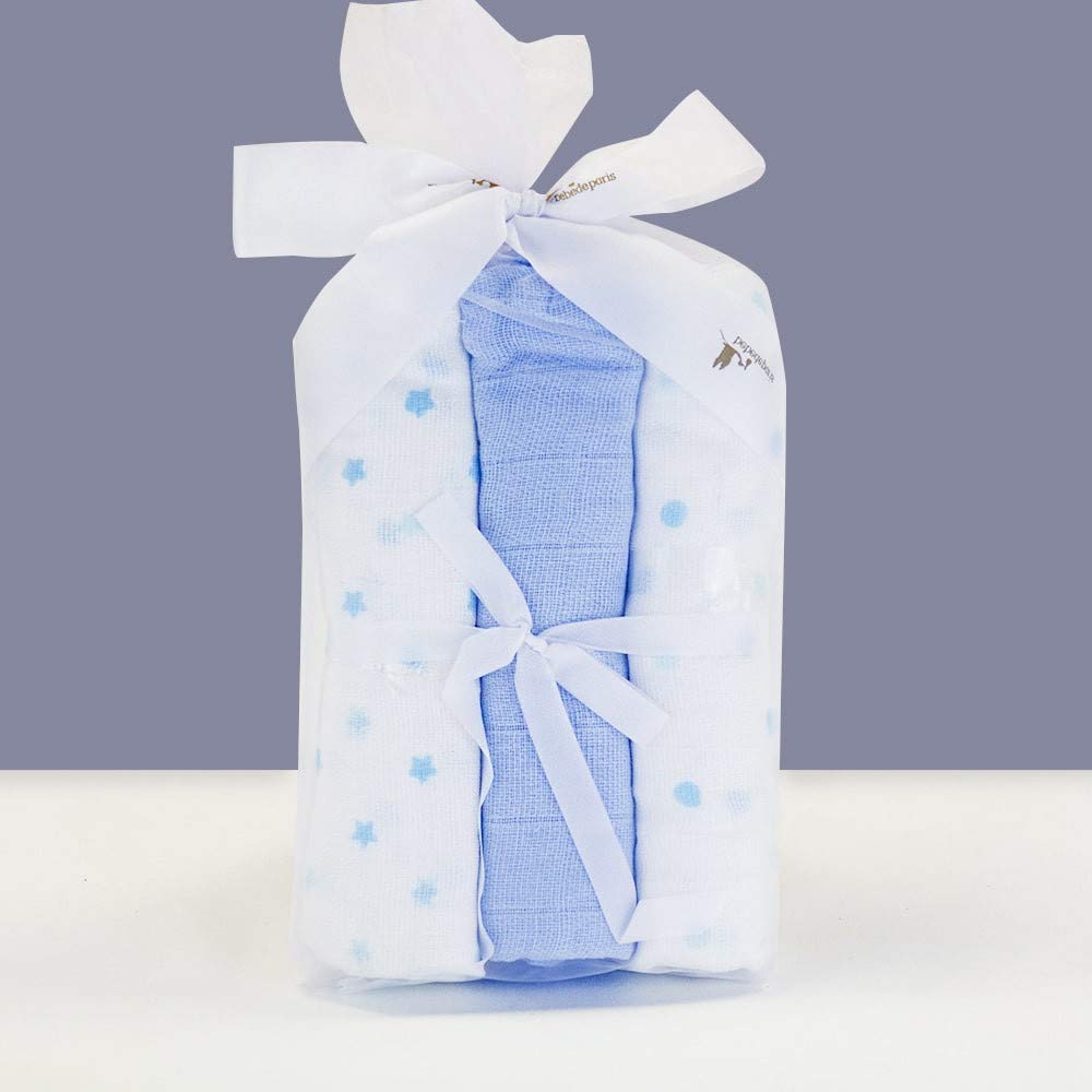 Regalo Neonato Maschio Femmina | Scatola rustica con mussole e orsacchiotti | 3/6 mesi (blu) | BebeDeParis