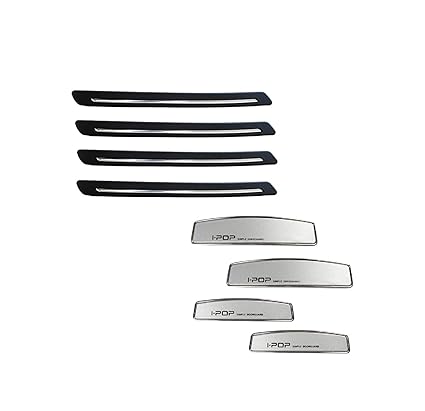A2D Black n Chrome Strip Car Bumper Guards with Silver Car Door Scratch Guard Protectors Set of 4 for Hindustan Motors Contessa