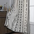 Sutuo Home Black and White Boho Curtain 84 Inches Length for Bedroom, Printed Cotton Linen Geometric Rod Pocket Chic Semi Blackout Bohemian Tassels Window Treatment, 1 Panel 59" W x 84" L