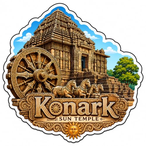 Image of Konark Sun Temple Theme Wooden Fridge Magnet Souvenir | 3x3 in Kitchen Home Decor Gift