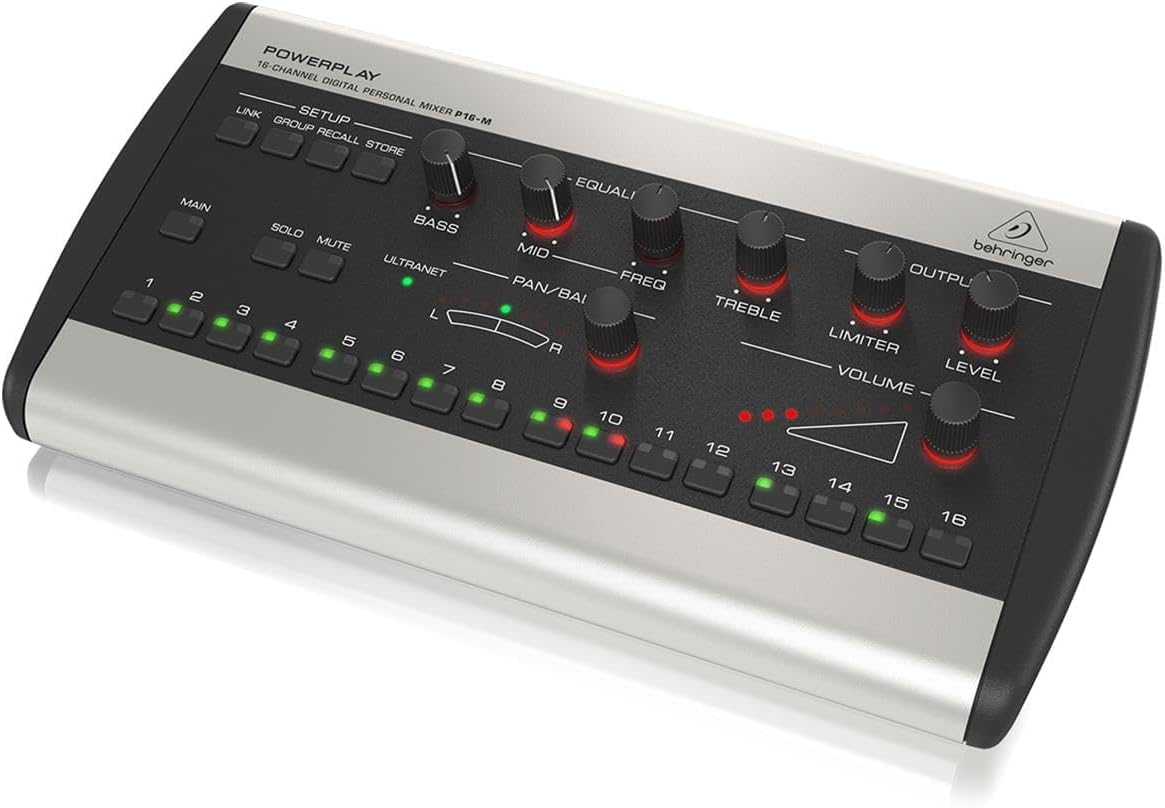 Behringer PowerPlay 16 P16-M 16-Channel Digital Personal Mixer - Bundle with PowerPlay 16 Mounting Bracket, Microfiber Cleaning Cloth