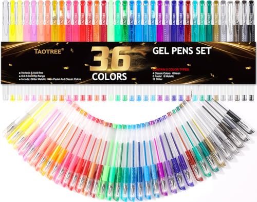 Taotree Bolígrafos de gel con purpurina, bolígrafos de tinta de gel de 36 colores, bolígrafos de neón con purpurina