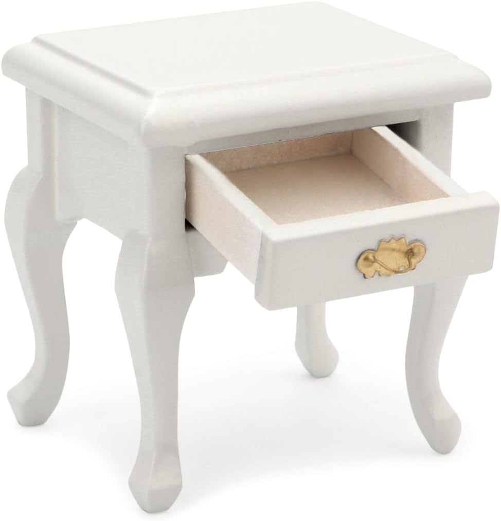 Miniature End Table 2PCS Dollhouse Furniture 1:12 Accessories Wooden Bedroom Nightstand Set of 2 Vintage Table Living Room Scene Bedroom Bedsides House Model Decoration (White)