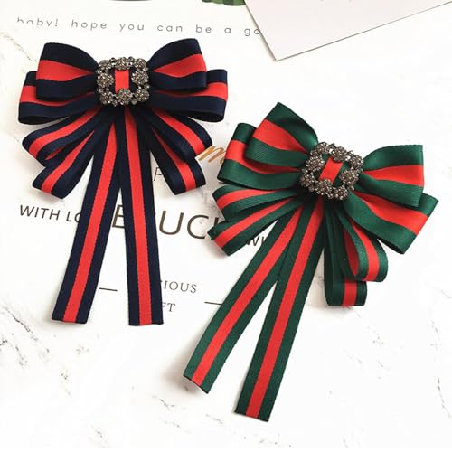 Image of Vintage striped rhinestone Bow Blouse Embellishment Neckline Women's blouse bow tie corsage accessories(multicolour)