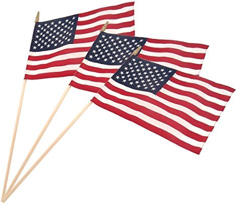 Super Tough American Flag | 1x1.5 FT Outdoor USA Flag | 30" Durable Wooden Stick with Spear Tip | 12x18 in Heavy Duty Most Durable Cotton US Stick Flag | All-Weather Flags | 3 Pack