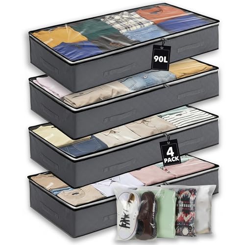 MORIVO 4 Pack 90L Under Bed Storage Bags Underbed Storage Boxes with Lids