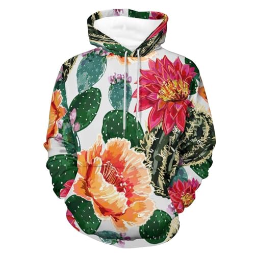 Sweatshirt fleurs cactus UMENG avec manches longues et capuche imprimée, taille S unisexe