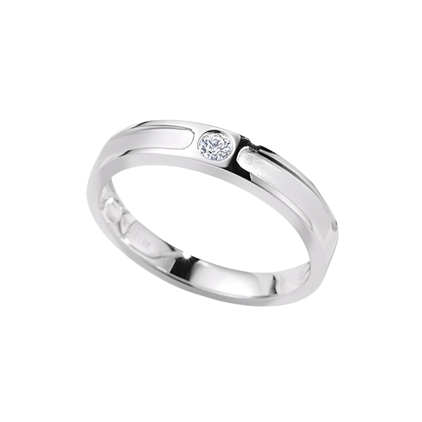 Anillo de oro blanco 585, anillo de boda de oro real de 14 K con diamante de 0,07 quilates, anillos de compromiso auténticos, aptos para hombres de 3,7 mm, talla 66 (21.0)