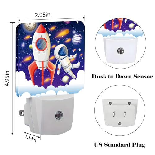 Image of Rocket and Astronaut Night Light,Plug-in Night Lights with Dusk to Dawn Sensor for Stairway,Hallway,Bedroom Sleep Friendly Ideal for Women /Girls /Boys Gift,0.5w
