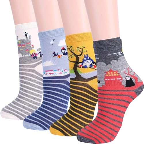 4 Pairs Cute Socks Kikis Delivery Totoro Howls Moving Castle Studio Ghibli Cansok Women Animal Gifts Novelty Dress Crew Socks