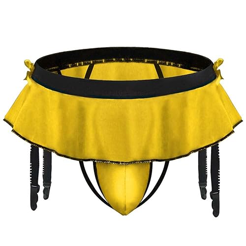 YEMYIQZ Sissy Pouch Panties for Men G-String Lingerie Skirt Men Thongs Underwear Briefs with Garters Belt Bikini Lingerie - One Size - Yellow