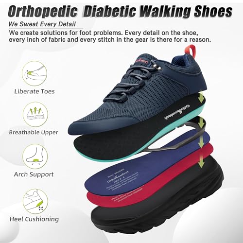Image of OrthoComfoot Men's Orthopedic Comfortable Diabetic Wide Shoes: Wide Toe Box Arch Support Plantar Fasciitis Sports Sneakers,Fashion Casual Hammer Toes Shoes for Foot and Heel Pain Relief