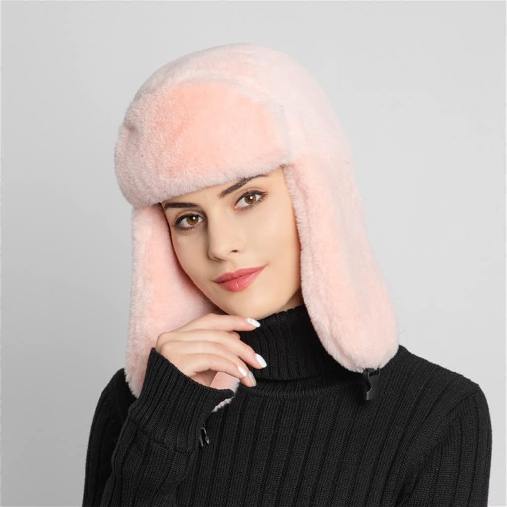 Women's Hat for Winter with Stretch White Thicken Warm Cap Ear-Flapped Trapper Russian