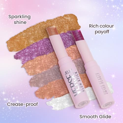 Image of Swiss Beauty Jelly Verse Eyeshadow Glow Stick | Rich Colour Payoff | Crease-Proof | Sparkling Shine | 6 Stellar Shades | Shade- 2. Bronzed Eclipse, 3g (Pack of 3)