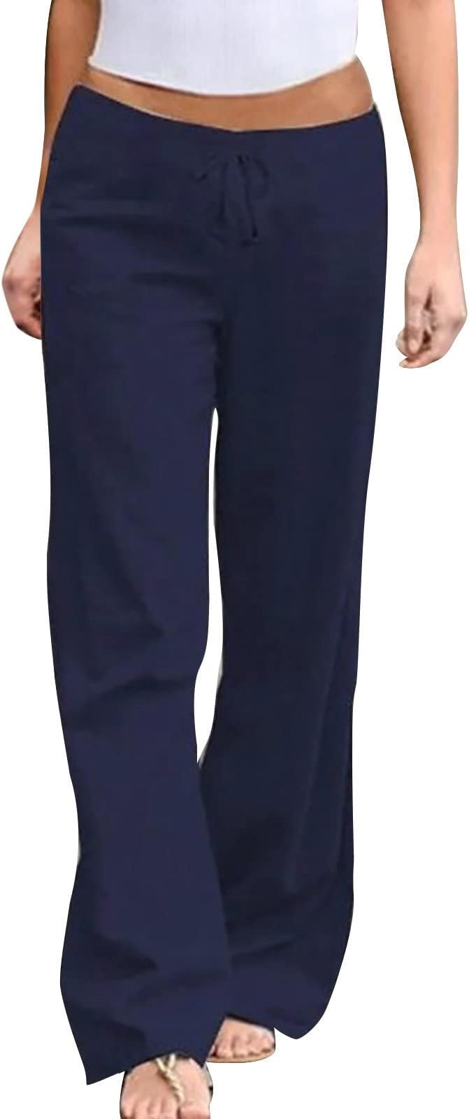 Butt Lifting Jeans for Women Womens Clothing Summer Solid Color Elastic Waist Cotton Wide Leg Pants Casual Loose Lace Up Pants for Women Plus Size Pants for Women