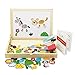 HLJgift Wooden Jigsaw Animal Puzzle Baby Toy with Easel Doodle Drawing Board