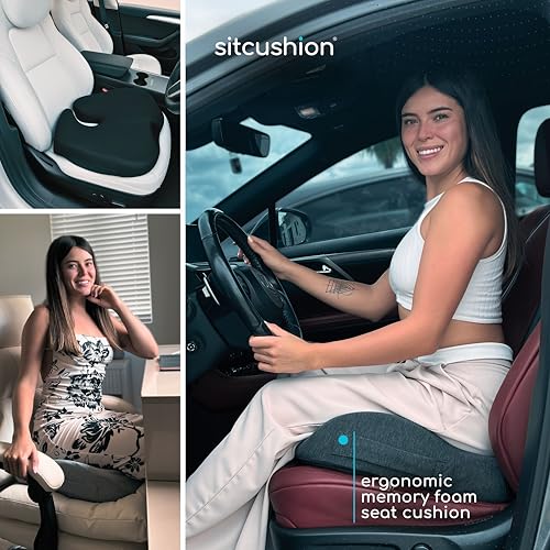 Image of SitCushion Car Seat Cushion for Long Driving - X Large Memory Foam Seat Cushion with Breathable 4D Mesh Cover, Sciatica & Tailbone Pain Relief, Orthopedic Coccyx Cushion for Car, Truck (Black)