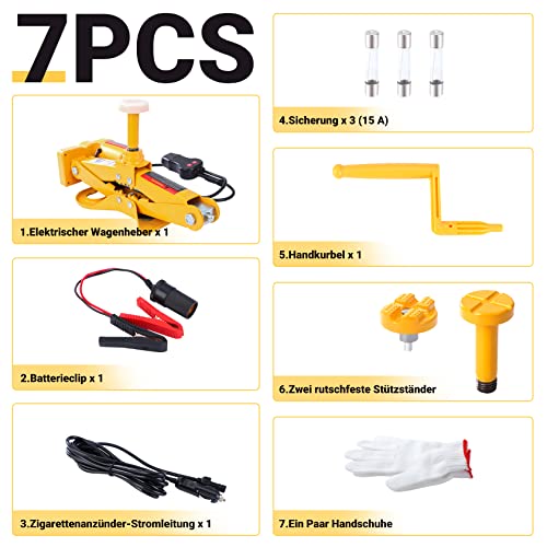 CarBole 3T Elektrischer Scherenwagenheber, Auto Wagenheber 12V mit Fernbedienung, Reifenwechsel Scherenlift Für SUV PKW MPV,12-45cm Gelb - Image 5